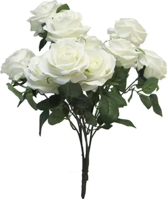 Produktbild von artplants.de Dekoblume Rosenbusch Kailin auf Steckstab, weiß, 40 cm - Textil Rosen