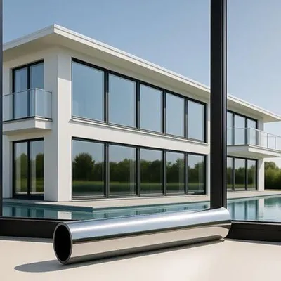 Productafbeelding van UV-beschermfolie, statisch aanbrengbaar [44,5 x 200 cm] - spiegelfolie - raamfolie - zilverkleurige reflecterende folie - ondoorzichtige raamfolie - folie zonder restjes