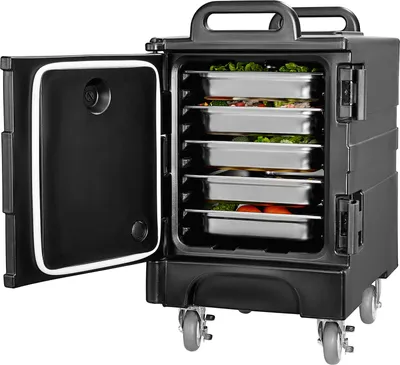 Image de SucceBuy Récipient isotherme pour aliments, capacité 81 Qt, boîte de maintien au chaud avec double boucle, chauffe-plats à chargement frontal, fin de chargement empilable avec roues et poignées pour la gastronomie, le restaurant