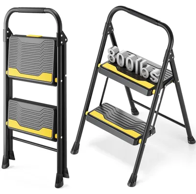 Productafbeelding van Opvouwbare trap 2 treden, 150 kg, antislip treden, met leuning, voor keuken