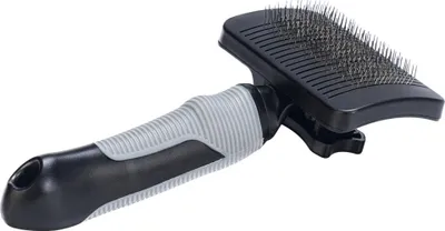 Immagine prodotto di Spazzola autopulente Beeztees per cani - Spazzola per rimuovere il pelo - Nera/Grigia