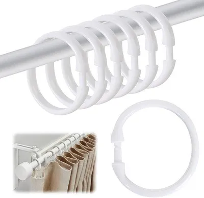 Productafbeelding van Ibenzoa® 12-delige set O-vormige douchegordijnringen van kunststof met kliksluiting, binnendiameter ca. 5,5 x 4,5 cm, wit/zwart, lichtgewicht en roestvrij