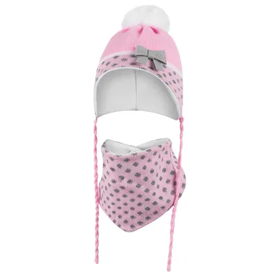 Produktbild von Babymütze Wintermütze Mütze und Schal Winterset Mädchen, Rosa-Grau, Gr. 44-46