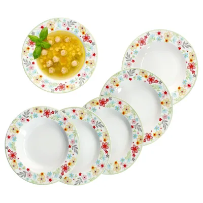 Produktbild von 6x Variant Blümchen Suppenteller bunt tiefe Teller Pasta Salat Müsli 6 Personen