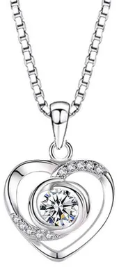 Image de Solidchoice - Ensemble de bijoux en argent comprenant un collier avec pendentif en forme de cœur et des boucles d'oreilles