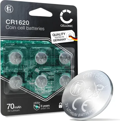 Produktbild von CELLONIC CR1620 Knopfzellen-Batterien Lithium kompatibel mit Autoschlüssel, Uhren, Blutzuckermessgeräte - x6-Pack