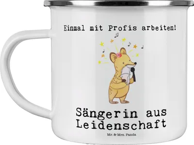 Produktbild von Mr. & Mrs. Panda Emaille Tasse Sängerin Leidenschaft - Weiß - Geschenk, becher, Kaffeepott, Haferl, Teetasse, Pott