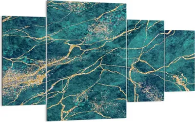 Produktbild von Bild auf Leinwand - Leinwandbild - 4 Teile - Abstraktion Gold Türkis - 160x90cm - Wand Bild - Wanddeko - Wandbilder - Leinwanddruck - Bilder - Wanddekoration - Leinwand bilder - DL160x90-4564