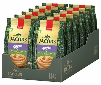 Obrázek produktu pro JACOBS Rozpustná káva typu Cappuccino Choco Nuss, 12 sáčků po 400 g, káva s příchutí Milka