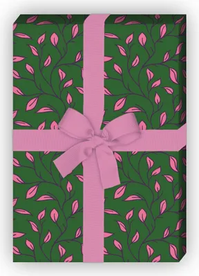 Produktbild von Edles florales Geschenkpapier mit zartem Blatt Muster, grün - G8266, 32 x 48cm
