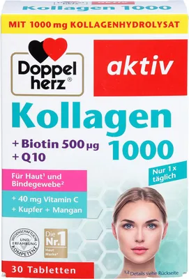 Produktbild von Doppelherz aktiv Kollagen 1000 + Biotin + Q10 Tabletten für Haut und Bindegewebe, 30 St. Tabletten