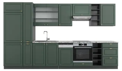 Zdjęcie produktu dla Zabudowa kuchenna Vicco Fame-Line Zielono-złoty Country House/antracytowy 355 cm , BP Marmur, Model 49304
