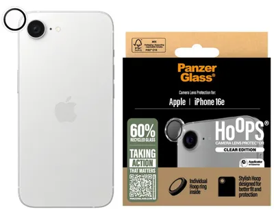 Obrázok produktu pre PanzerGlass ® Hoops® Camera Lens Protector Transparent iPhone 17e | 16e, Apple, Apple - iPhone 16e, Apple - iPhone 17e, Suché aplikovanie, Odolné proti poškriabaniu, Odolný proti nárazom, Priehľadná, 1 kusov