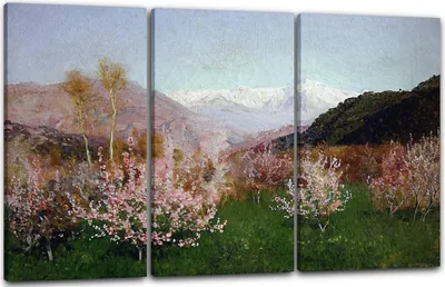 Produktbild von Leinwandbild 3-teilig (120x80cm): Issac Levitan - Frühlungszeit in Italien, echter Holz-Keilrahmen inkl. Aufhänger, handgefertigt in Deutschland
