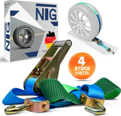 Produktbild von Spanngurte Autotransport Zurrgurte 4 Stück Set 35mm Gurt Reifengurt Radsicherung