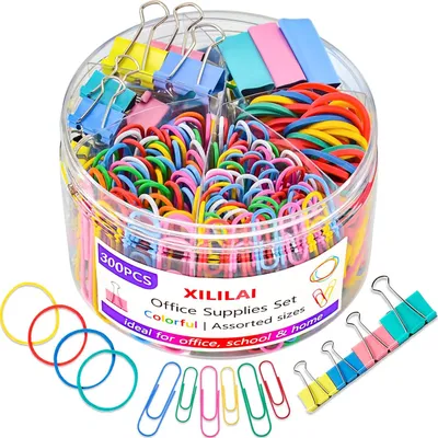 Produktbild von Büroklammern, Binderclips, farbiges Büroklammern-Set – Büroklammern in verschiedenen Größen, Papierklammern, Gummibänder für Büro- und Schulbedarf, Dokumentenorganisation