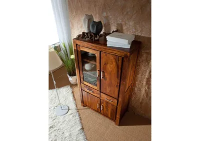 Produktbild von MASSIVMOEBEL24 Vitrine Sheesham 90x45x148 braun lackiert METRO LIFE #103