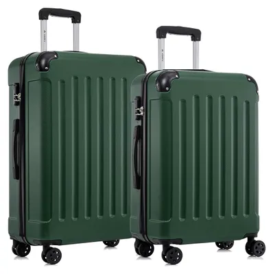 Produktbild von Kofferset mit Trolley und Handgepäck, Hartschalenkoffer mit 4 Rollen 360°, Dunkelgrün (2-teilig, L&XL)