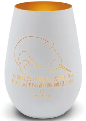 Produktbild von Mr. & Mrs. Panda Kerzenglas Narwal - Weiß - Geschenk, Kinderzimmer, Meer, Outdoor Windlicht, Aufräumen, Kerzenhalter, Glas, Teelichthalter, Wal, Laterne, Deko, Hausfrau