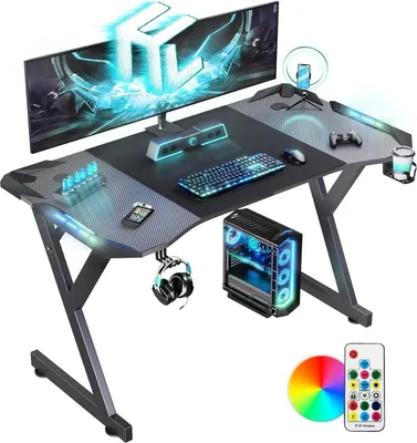 Produktbild von JUNG Gamingtisch Gaming Tisch aus Stahl, mit Flaschen-& Headsetständer PC Schreibtisch (LED beleuchtet, Abmessung 120x60cm, Oberfläche lackiert)