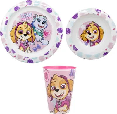 Produktbild von Paw Patrol Skye Everest Kinder Geschirr-Set 3 teilig XL Becher Teller Schüssel