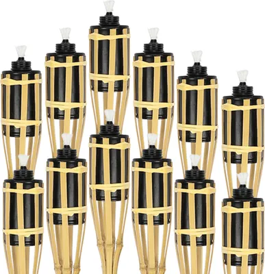 Obrázek produktu pro Jayseuw 12x zahradní svítilny sada svítilny pochodeň olej knot 90cm bambusové olejové pochodně pro venkovní lampy olej pro pochodně plameny oheň strana dekorace