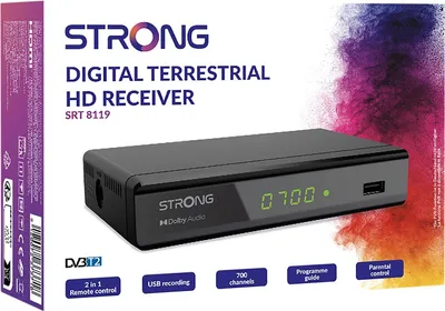 Obrázek produktu pro Strong SRT 8119, Pozemské, Full HD, DVB-T2, NTSC, PAL, VHF, 720 x 576,1280 x 720,1920 x 1080, 576i, 576p, 720p, 1080i, 1080p