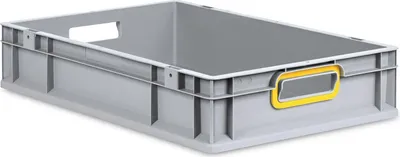 Produktbild von Eurobox NextGen Color | HxBxT 12x40x60cm | 23 Liter | Griffe gelb offen | Glatter Boden | Grau | Eurobehälter, Transportbox, Transportbehälter, Stapelbehälter