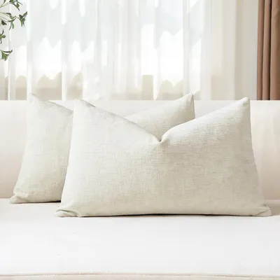 Productafbeelding van Chenille kussenhoezen, set van 2, 30x50 cm, crème/wit, zachte decoratieve kussens