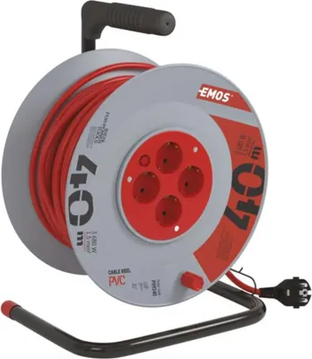Produktbild von EMOS Kabeltrommel 25 m mit 4 Schuko Steckdosen, 1,5 mm2, Spezialkunststoff, Einsatz im Innenbereich, P09225