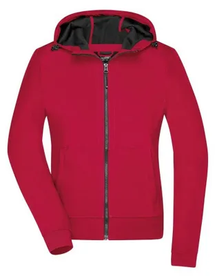 Immagine prodotto di James and Nicholson - Giacca softshell con cappuccio da donna LT2700 (L) (rosso/nero)