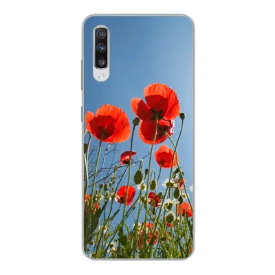 Produktbild von MuchoWow® Handyhülle Schutzhülle Hülle für Samsung Galaxy A70 Strahlende Sonne über einigen Mohnblumen in Spanien Silikon Softcase Handy Hülle - Schutzhaube