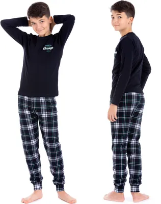 Produktbild von Jungen Schlafanzug Hausanzug langarm 100% Baumwolle Interlock kariert 128-134