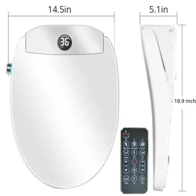 Obrázek produktu pro Chytrý bidetový sedátko - otevřená přední část, 48 cm - automatické otevírání víka - okamžitá teplá voda - teplovzdušný sušič - dálkové ovládání - samočisticí tryska
