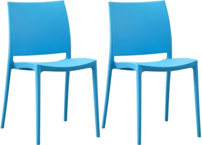 Image de set de 2 chaises de jardin - terrasses - plastique empilable et résistant aux UV | Couleur : bleu