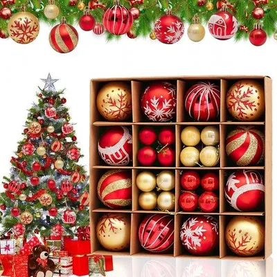 Productafbeelding van 44 Delige Kerstballen Set Rood & Goud - Kerstboomversiering 3 & 6 cm