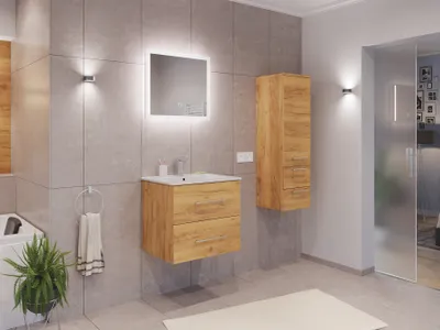 Produktbild von Badmöbel Set Firenze 60 3tlg. LED Spiegel und Seitenschrank eiche gold : Eiche Gold