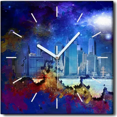 Produktbild von Coloray Uhr auf Leinwand 30x30 cm Wand Uhr Dekoration Wohnzimmer Segeltuch weiße Zeiger -New Yorker Landschaft.