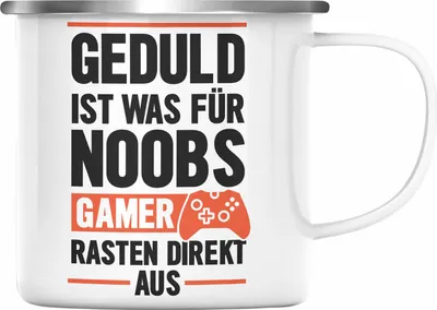 Produktbild von Trendation - Gamer Spruch Emaille Tasse Controller Geschenk - Geduld Ist Was Für Noobs - Zocker Emaille Tassen Geschenk Jungs Jungen Gaming (Silber)