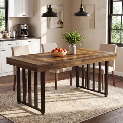 Immagine prodotto di Tribesigns, tavolo da pranzo rettangolare in stile rustico da 140 cm, ideale per 4 persone, con gambe in metallo robuste, perfetto per la casa, la sala da pranzo e piccoli ambienti