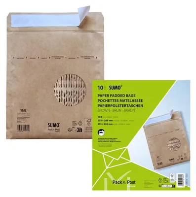 Immagine prodotto di Buste imbottite in carta Sumo E marroni 215x265 mm 10 pezzi autoadesive