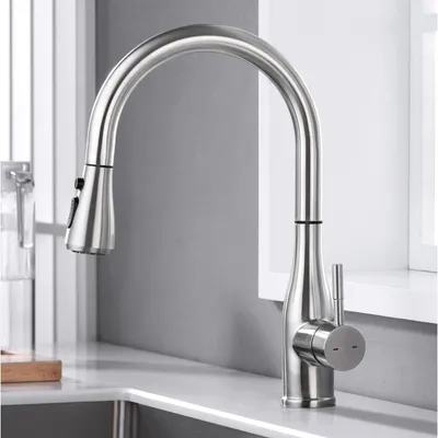 Produktbild von Küchenarmatur mit Brause ausziehbar Edelstahl 3 Strahlarten 360° drehbar Nickel gebürstet