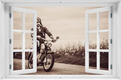 Produktbild von Wallario Outdoor-Poster für Garten oder Balkon 61 x 91,50 cm: Simson Fahrer in der DDR in Sepiafarben