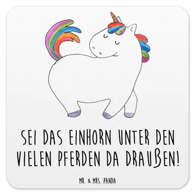 Produktbild von Mr. & Mrs. Panda Getränkeuntersetzer Einhorn Stolzieren 10er Set - Weiß - Geschenk, Getränke-Untersetzer, Freundin, Pferd, Untersetzer Gläser, Tassenuntersetzer, Unicorn
