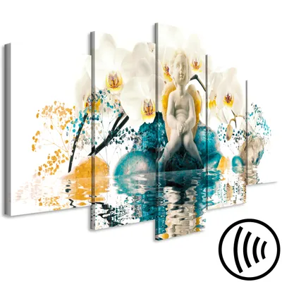 Produktbild von Akustikbild Engel 200x100 cm Bilder Akustikschaum Hochleistungsschallabsorber Schallschutz Leinwand 5 tlg Wandbild Raumakustik Schalldämmung Blumen Orchidee h-A-0161-b-o
