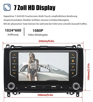 Imagen del producto de Radio para coche Android 15 de 7 pulgadas con GPS, navegación, Apple CarPlay, Android Auto, Wi-Fi, Bluetooth, manos libres, formato 2 DIN, 4 GB de RAM, 64 GB de almacenamiento y 4x45 vatios de potencia