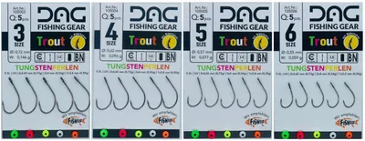 Produktbild von DAG Trout Hook + Tungstenperlen - 5 Forellenhaken, Größe:4
