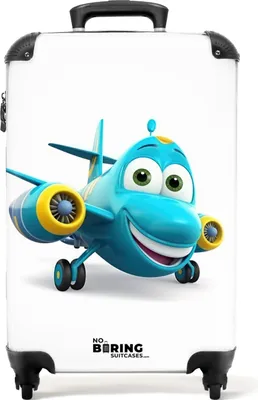 Produktbild von NoBoringSuitcases.com - Kinderkoffer Flugzeug - Passt in 55x40x20 cm / 55x35x25 cm - Kinderreisekoffer - Handgepäck Rollkoffer Reisegeschenk - Rolltrolley - Reisekoffer mit Rädern - Rollkoffer - Kindertrolley Junge - Koffer KinderHandgepäck Koffer 55x35x20 cm, 36L,
