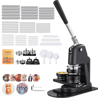Produktbild von VEVOR Button Maker Maschine, Mehrere Größen 1,25+2,25 Zoll Badge Stanze Set, Kinder DIY Geschenke Pin Maker, Button-Herstellungszubehör mit 500 Stück Button-Teilen & Kreisschneider & Zauberbuch, 58 mm & 32 mm & 75 mm, 100 Stück+100 Stück+100 Stück