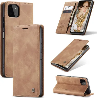 Produktbild von Galaxy A22 5G Hülle, Retro Kunstledertasche mit Standfunktion Schutzhülle für Samsung Galaxy A22 5G Braun